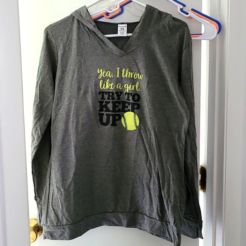 Women's NWT Softball Long-sleeved Hooded Tee XL but fits Smaller
